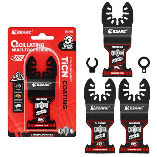 EZARC Lot de 3 lames de scie oscillante en carbure d'obsidienne, multi-matériaux à dégagement rapide pour métal, clous, bois, plâtre, cloison sèche et...