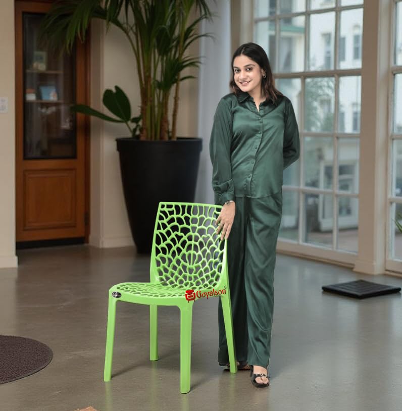 Image of Web Plastic Chair Living Room Without Arm Chair (Jali) Gloss Finish Chair Home, Office, Restaurant, Cafe, Garden, Stackable Chair (1, Green, Standard)