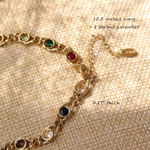 Gold Birthstone Station Necklace for Women - Delicate Simulated Diamond Necklaces Dainty Rainbow Candy Crystal Rhinestone CZ Chian Choker Gifts for Mother4