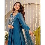 nermosa women embroidery solid a line kurta and pant set with dupatta