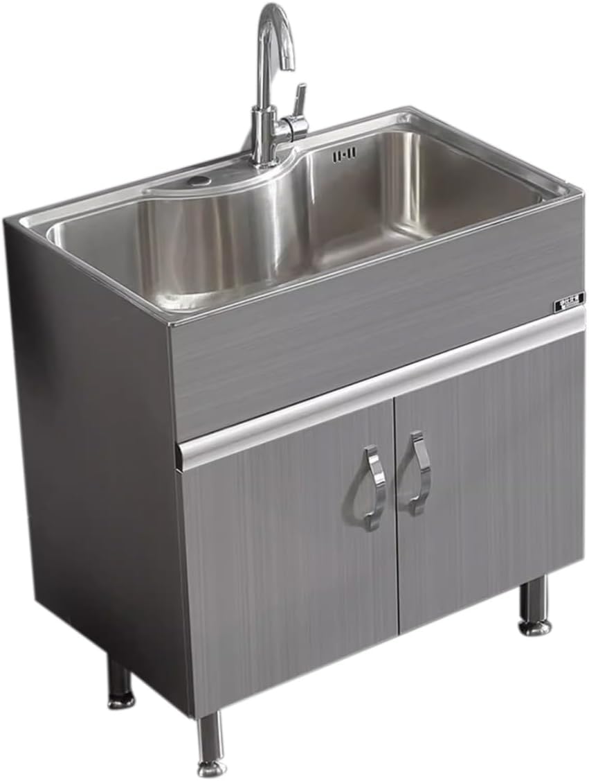 Utility Sink,Utility Sinks for a Laundry Room with Cabinet,Commercial Kitchen Sink,Freestanding Bathroom Sink,Pet Wash Station,Faucet and Drainage Pipe,Stainless Steel Material,Sturdy,High