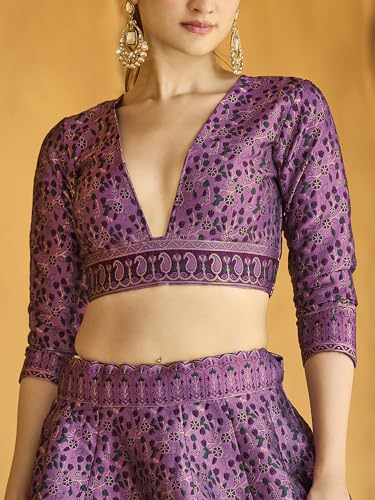 Image of PURVAJA Women's Kanjiwaram Semi-Stitched Lehenga choli