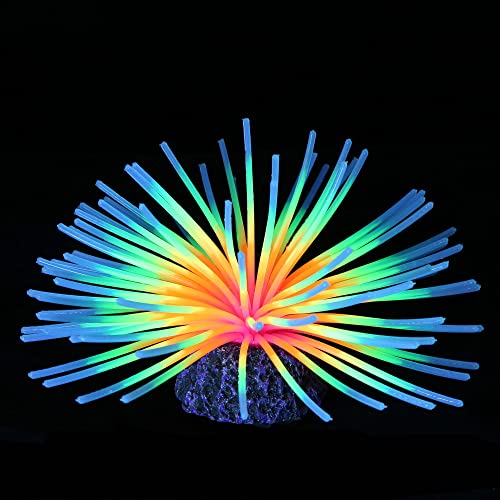 Image of Lpraer 4 Pack Glow Aquarium Decorations Horn Coral Branch Coral Kelp Sea Urchin Simulation Glow Plant Glowing Effect Silicone for Fish Tank Decoration