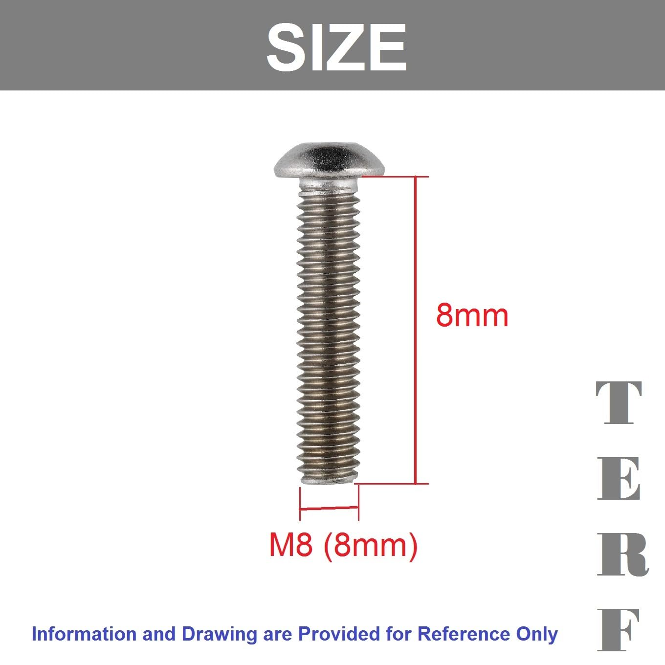 TERF® M8 X 8mm Hex Socket Cap Button Head Machine Screws Stainless Steel A2 (304) Machine Screw M8 (8mm) X 8mm Allen Key Hexagonal Socket Button Head Bolts - Image 3