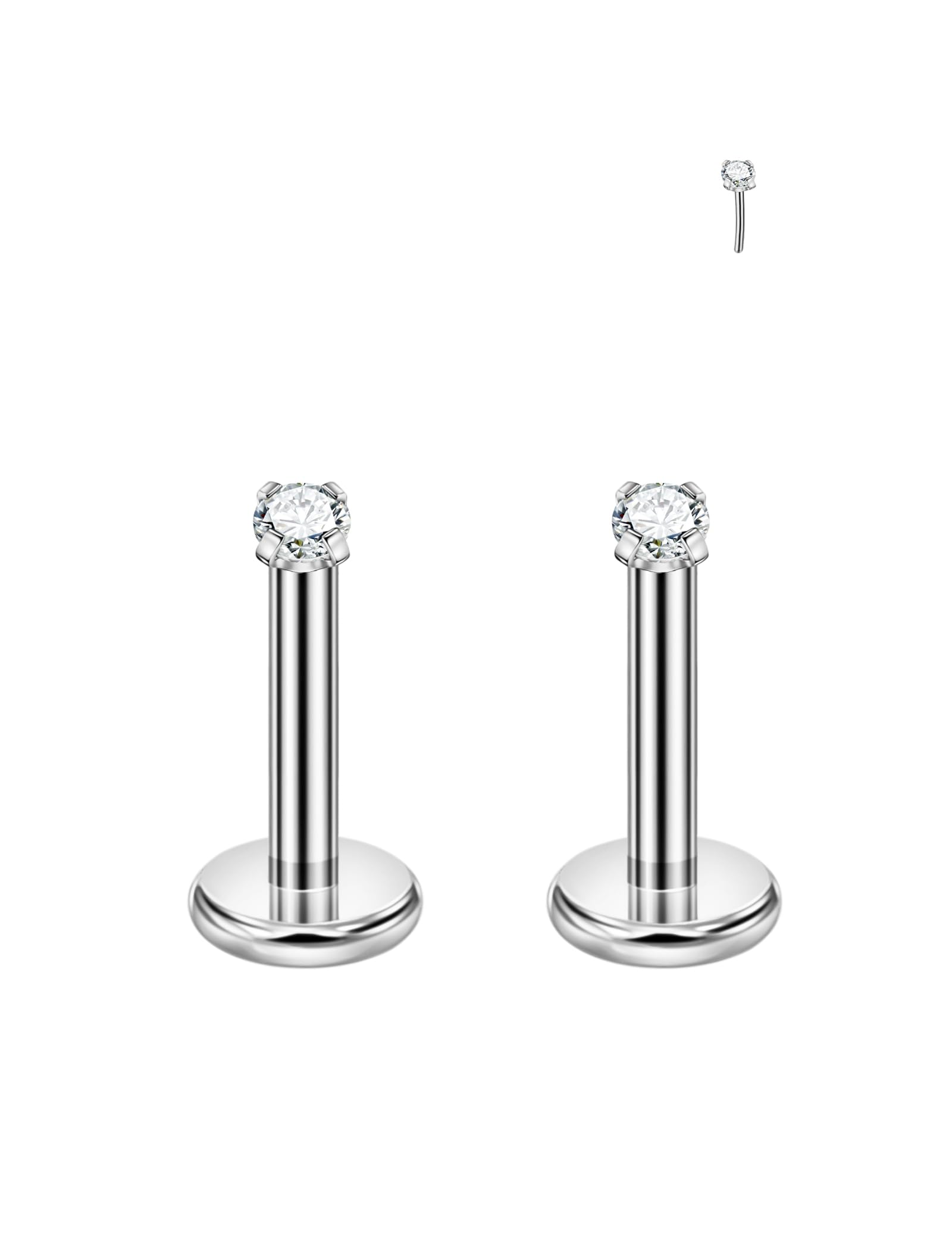 FANSING2pcs Threadless Push Pin Labret Studs for Nose, Lip and Ear Piercing