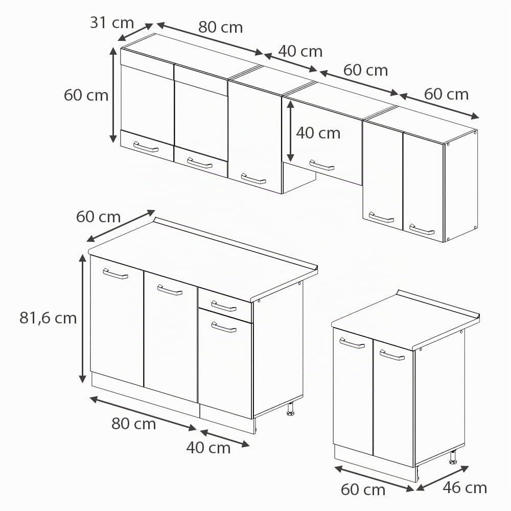 Vicco Mueble de Cocina Raul, Oro Power Roble/Antracita, 240 cm, ET Negro Estampado, combinable de Forma Flexible con Elementos modulares