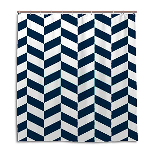 Rideau de douche polyester imperméable bleu blanc avec anneaux en C - 2