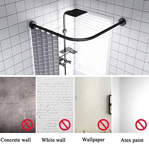Shower Rod Curved No Drill, Adjustable L Shaped Shower Curtain Rod Pole, Wall Mounted Corner Shower Curtain Rod, 304 Stainless Steel, For Bathroom Black Matte,70 To 95Cm × 70 To 95Cm #TOP5