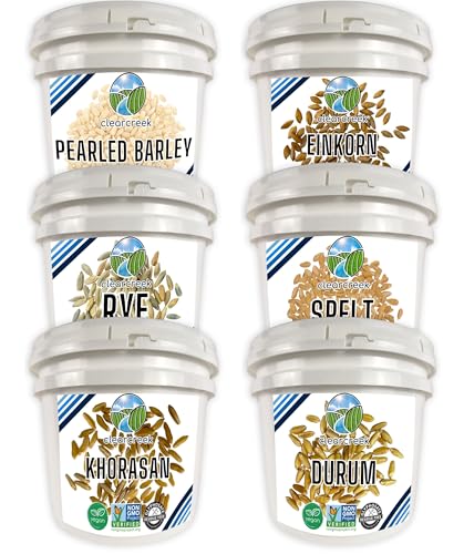 CLEAR CREEK Certified Glyphosate Residue Free Khorasan, Durum, Rye, Spelt, Pearl Barley, and Einkorn Wheat Berries | 150 lbs (6-25 lb buckets) | Non-GMO Project Verified