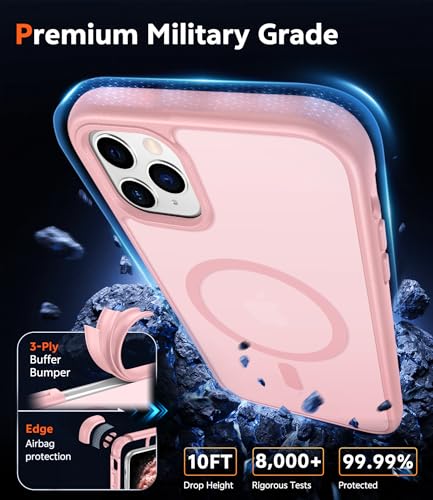 Image of FNTCASE for iPhone 11 Pro-Max Case: Matte Magnetic Phone Cases Compatible with Magsafe Slim Anti Yellowing Military Grade Drop Protection Rugged Protective Translucent Cell Phone Cover (C-Pink)