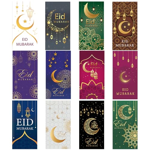12 Pieces Eid Mubarak Money Envelopes Gift Card Holders Ramadan Eidi Envelope for Cash Eid al-Fitr...