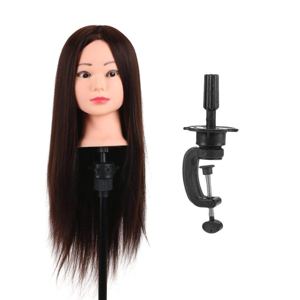 Hair Extensions And Wigs Saloon Use Dummy for Hair Styling, Practice, Cutting with a Clamp Stand (Brown)
