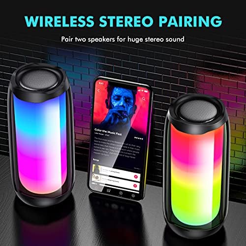 Lively Life Bluetooth Speaker, Wireless Speaker with RGB LED Light, Portable Speaker with Enhanced Bass, Bluetooth 5.0 & IPX5 Waterproof, 7-9H Playtime, Loud Speaker for Travel, Outdoor, Gifts - Large