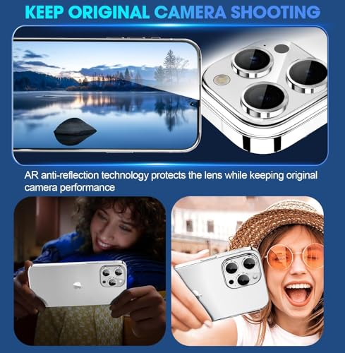 Image of Skinomi Camera Lens Protector Compatible with iPhone 15 pro max[Anti-Scratch] Premium Tempered Glass Film Aluminum Alloy Lens Ring Cover, White Titanium