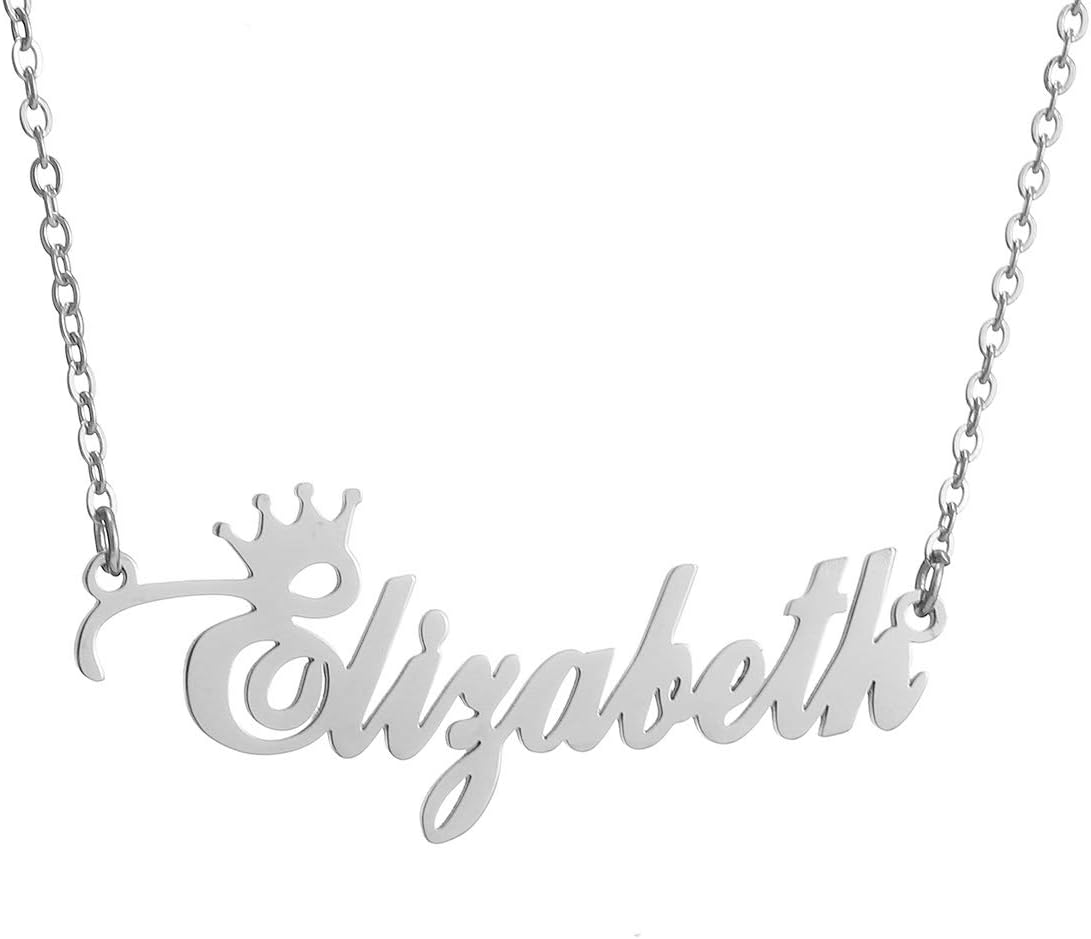 SKQIRCustom Silver Name Necklace Personalized for Women, Customized Chains Name Pendants Necklaces Personalized Name Necklace with Crown for Women Girl Gift