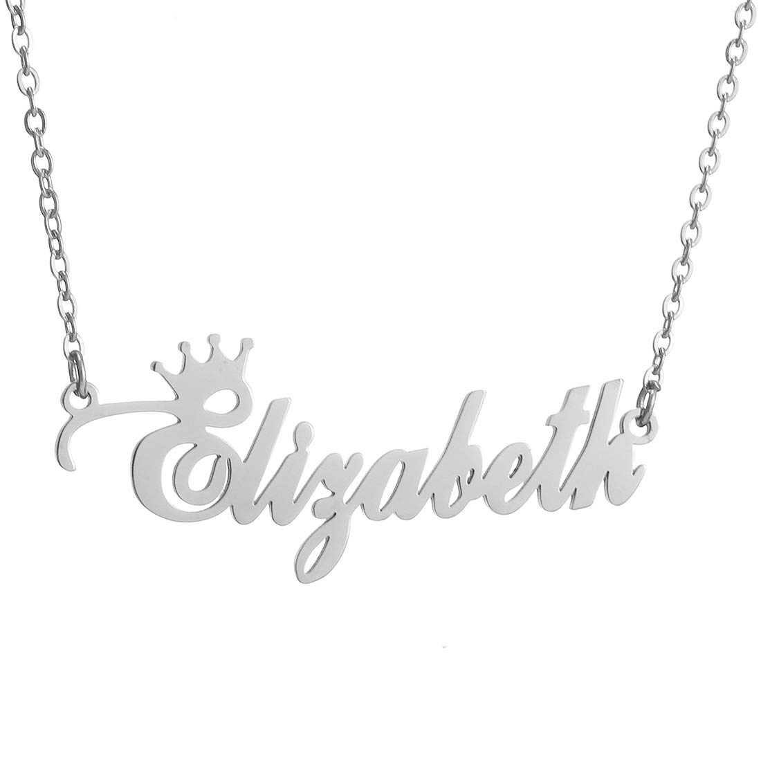 SKQIRCustom Silver Name Necklace Personalized for Women, Customized Chains Name Pendants Necklaces Personalized Name Necklace with Crown for Women Girl Gift