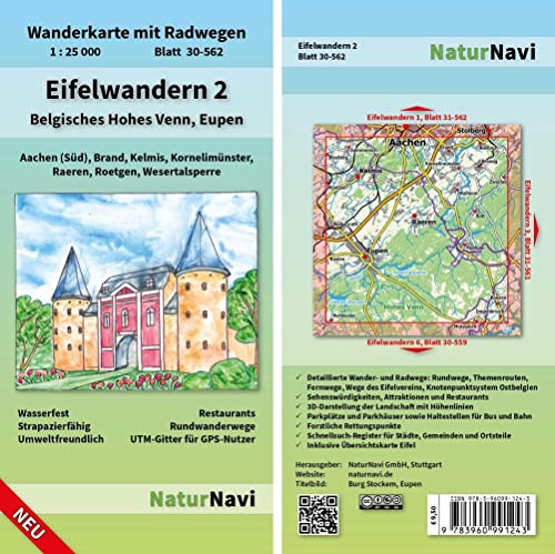 Eifelwandern 2 - Belgisches Hohes Venn, Eupen 1 : 25 000: Wanderkarte mit Radwegen, Blatt 30-562, 1 : 25 000, Aachen (Süd), Brand, Kelmis, Kornelimünster, Raeren, Roetgen, Wesertalsperre