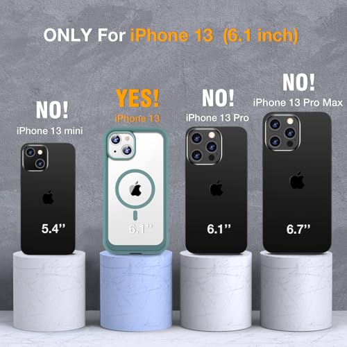 Image of Miracase for iPhone 13 Case 6.1'',Full-Body Magnetic Clear Bumper Case with Built-in 9H Tempered Glass Screen Protector,Military Drop Protection Outdoor Phone Case,Teal