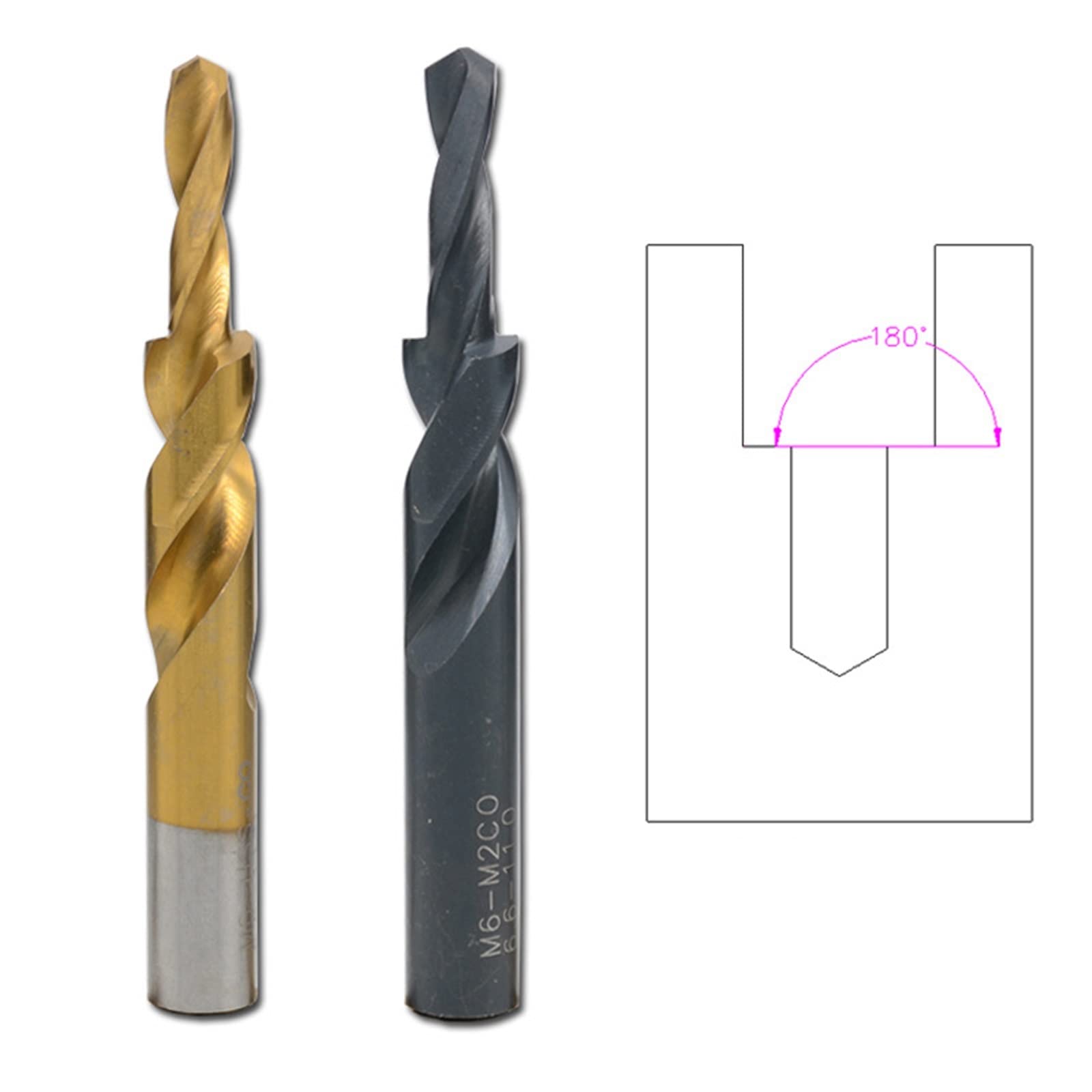 1PC HSS pogłębiacz wiertło stopniowe powlekane/czarne śruby z łbem wpuszczanym wiertło 90/180 do miedzi aluminium M3-M12 (kolor: tytanowa powłoka, rozmiar: M8 (180 stopni))