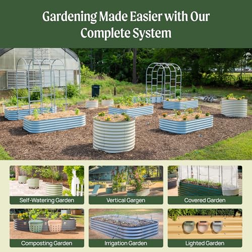 Image of Vego garden 26 inch Extra Tall Raised Garden Bed Kits, 10 in 1 Modular Raised Planter Box for Vegetables Flowers Fruits Oval Metal Raised Garden-Modern Gray