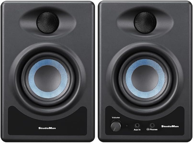 StudioMan MS3 2-Way Near Field Active Studio Monitor Speaker for Hi-Fi Audio,Desktop Computer,Near Field Music Production,3.5-Inch, 50W,Black,Pair
