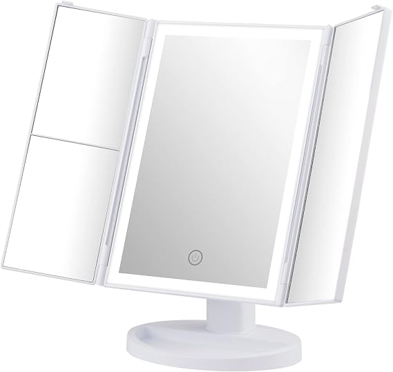 GRIFEMA Miroir de Maquillage Triptyque Lumineux à 32 LED avec Grossissements 1X/2X/3X