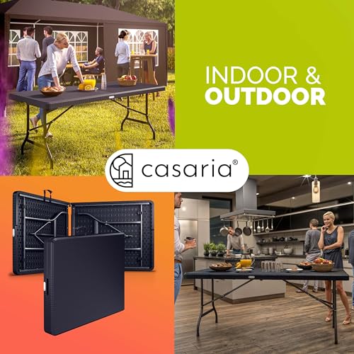 Casaria® Gartentisch klappbar Polyrattan Campingtisch 180x75cm Wetterfest Tragegriff Klapptisch Kunststoff Tisch Garten Balkon Camping Buffettisch Schwarz