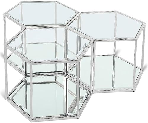Miniatura 17 de Meridian Furniture Sei Collection Modern | Mesa de centro modular contemporánea de cristal con base de espejo, 1 pieza, cromo Cromado,Oro