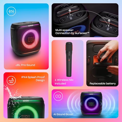 JBL Partybox Encore 2 with Mic, Wireless Bluetooth Party Speaker, AI Sound Boost, Dynamic Light Show, Upto 15Hrs Playtime, Replaceable Battery, Multi-Speaker Connection by Auracast, PartyBox App-Black view 2