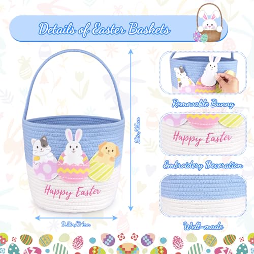 Image of Woven Easter Baskets for Kids,Easter Gifts for Boys and Girls, Bunny Basket with Rabbit Felt Applique,Toy Storage Container Organization for Egg Hunts