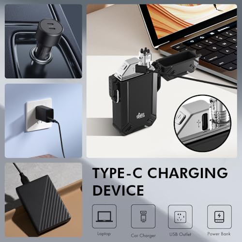 Dual Arc USB Rechargeable Electric Camp Lighter with Retractable Flexible Long Neck Waterproof Windproof Lighter for Outdoor, Grill and Candle (Black) - image 4