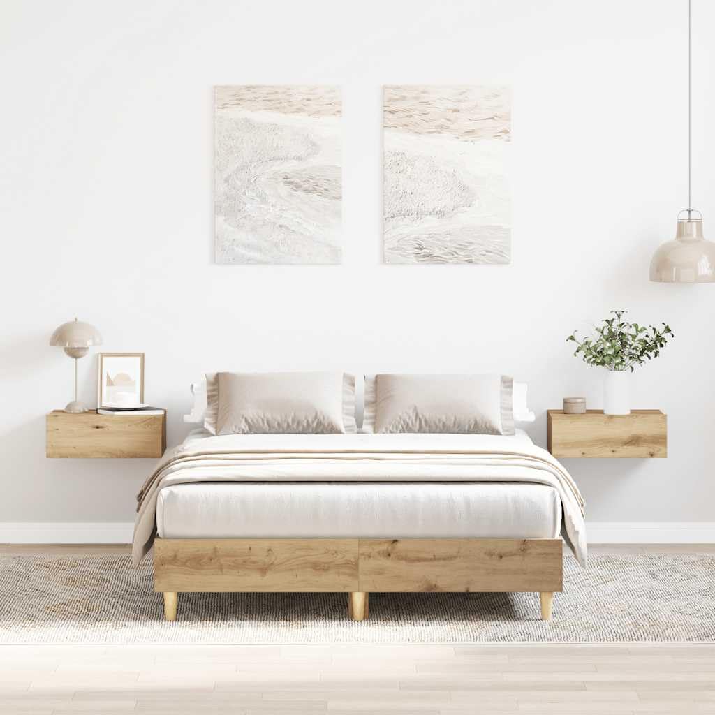 Cadre de lit en chêne 140 x 190 cm de qualité supérieure avec sommier à lattes robuste