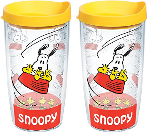 Tervis Peanuts - Snoopy Insulated Tumbler with Wrap and Yellow Lid 2 Pack - Boxed, 16oz, Clear