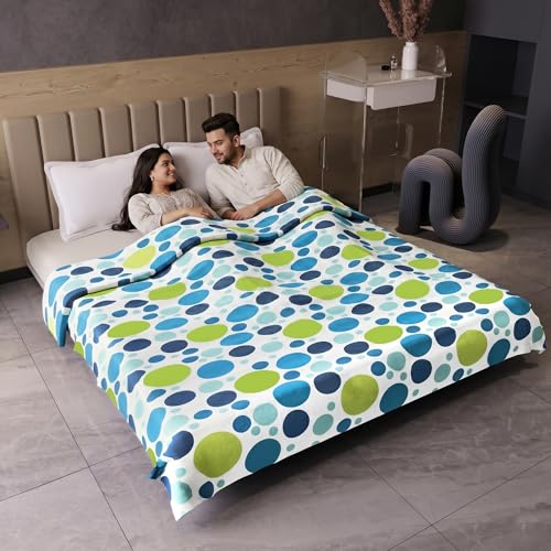 Image of Divine Casa 100% Cotton All Season Reversible Dohar Double Bed Size | AC Blanket | Lightweight Bed Blanket (Emerald and Aqua, Geometric)| TC - 120