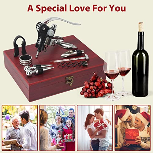 Wine Opener, Rabbit Corkscrew with Elegant Wooden Box, Premium 9-Piece Set, Includes Wine Stopper, Foil Cutter, Bottle Stopper, Easy Cork Removal, Great Gift for Wine Lovers, Sliver - Image 6