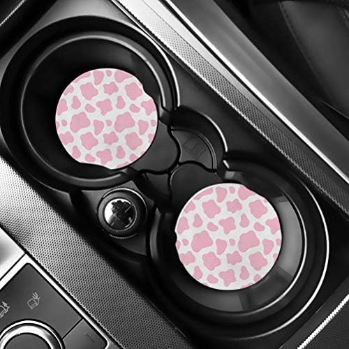 AFPANQZ Cute Pink Cow Print Car Cup Holder Coasters Set of 2 Absorbent Cold Drink Car Coaster Auto Cupholde…