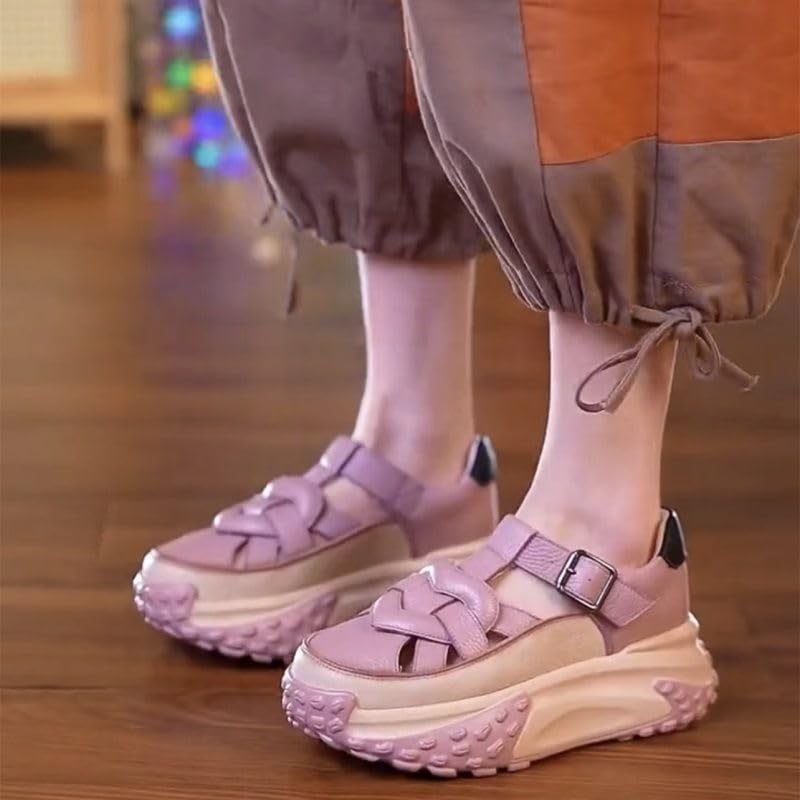 Womens Leather Cutout Chunky Platform Sneakers Fashion Comfort Breathable Sport Sandals Summer Walking Beach Casual Shoes3