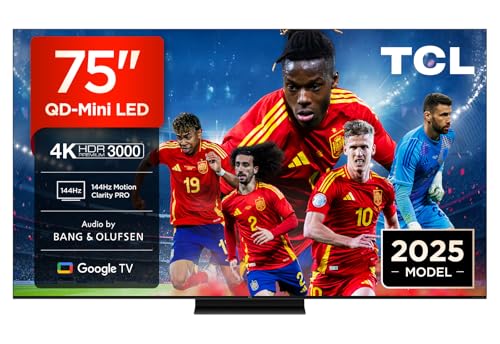 TCL 75Q7C Televisor 75 Pulgadas QD Mini LED 4K Smart TV, 3000 nits HDR Premium, Bang & Olufsen, Game Master, FreeSync Premium Pro, Google TV, Dolby Vision IQ y Atmos