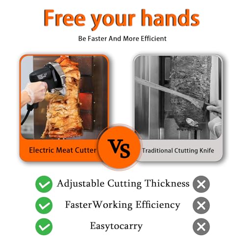 DNEPEI Electric Kebab Meat Slicer, Electric Shawarma Knife, 80W Commercial Gyro Cutter, with 2 Blades 10mm 0-8mm Adjustable Thickness for Restaurant Home Outdoor Wiretype - Image 7