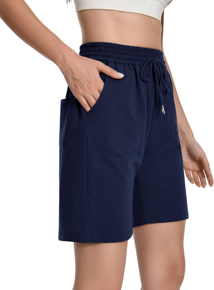 Auriviz Womens Sweat Shorts Loose Comfy Long Drawstring Lounge Bermuda Shorts with 3 Pockets - Image 2