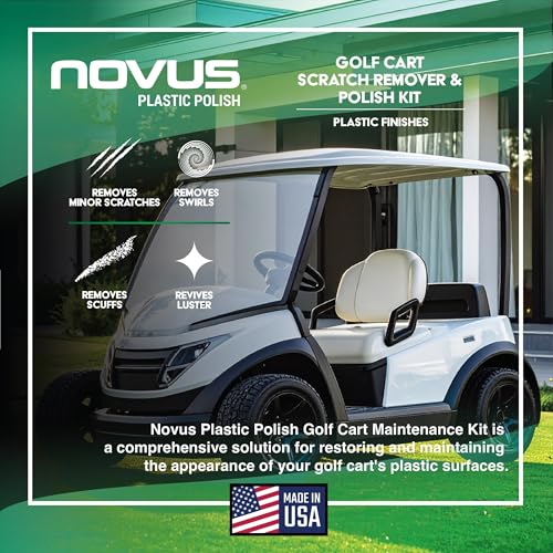 Image of NOVUS 7760 | Golf Cart Maintenance Kit | Includes NOVUS Plastic Polish #3#2#1-2 Ounces Each, 2 Buffing Pads, Backing Drill Attachment, 3 inch Wool Pad, 3 Disposable Wipes