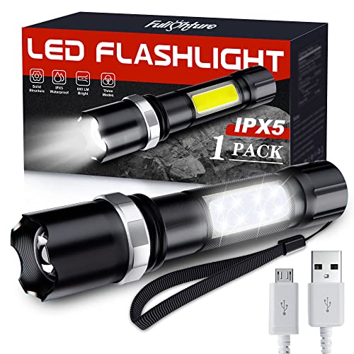Flashlights High Lumens Rechargeable, Led Flashlight With Bright 𝐂𝐎𝐁 𝐒𝐢𝐝𝐞𝐥𝐢𝐠𝐡𝐭, Bright Tactical Small Flashlight 3 Modes Adjustable Zoomable Emergency Flashlights For Camping Outdoors #TOP13