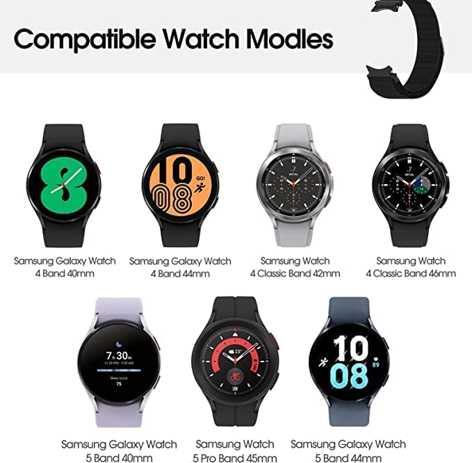 Image of FOLX FAG05 No Gap G-Hook Nylon Alpine Watch Bands Compatible for Samsung Galaxy Watch 4 Band & Galaxy Watch 5 Band 44mm 40mm /Watch 5 Pro Bands 45mm /Galaxy Watch 4 Classic Bands 46mm 42mm,20mm Sport Strap Wristbands for Men Women Unisex (ALPINE [ BLACK ])