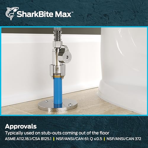 Image of SharkBite Max 1 /2 x 3 /8 Inch Compression Straight Stop Valve, Quarter Turn, Push to Connect Brass Plumbing Fitting, PEX Pipe, Copper, CPVC, PE-RT, HDPE, UR23037