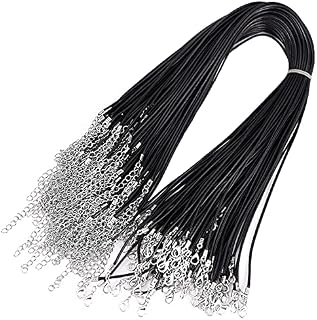 50 Pcs Waxed Necklace Cord, Black Leather Braided String Cord Adjustable Rope Jewelry Making Accessories Supplies with Lobster Claw Clasp for DIY Bracelet Necklaces Pendants (1.5 mm)