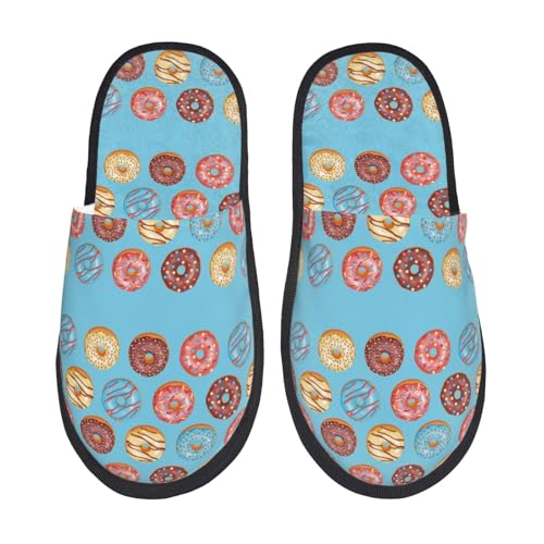Cute Donut Print Women Slippers Home Furry Shoes Keep Men Couples Shoes Warm For Women-