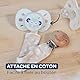 BIOLANE - Baby Schnullerkette - für Schnuller ohne Ring - Stoff 100% Baumwolle - Beige - Silikonbefestigung - Clip aus Holz und Metall - doppelte Sicherheit & rutschfest