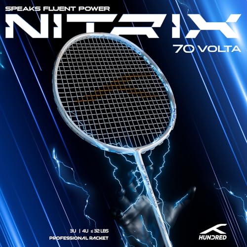 Image of Hundred Nitrix 70 Volta Badminton Racket with Full Cover|≤32 lbs | Head-Heavy Power & Speed | Premium Carbon Build | Aggressive Smashes & Quick Clears (White /Copper)