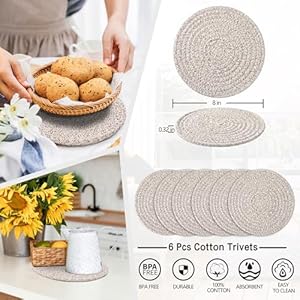 Coga 8" Trivets for Dishes, Pots and Pans, 6 Pack Heat Resistant Hot Pads, Pot Holders for Kitchen, Plate Mats for Table and Countertops, Farmhouse Decor Home Kitchen Essentials, Brown Coga 8 Trivets for Dishes Pots and Pans 6 Pack Heat Resistant Hot Pads Pot Holders for Kitchen Plate Mats for Table and Countertops Farmhouse Decor Home Kitchen Essentials Brown