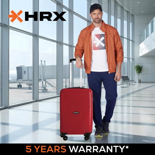 Image of HRX Icon Cabin Size Red Polypropylene Hard Shell Suitcase - Premium Travel Trolley Bag with 4 Spinner Wheels, Number Lock & Water Resistant Body